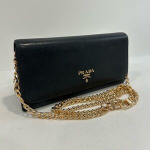 Prada Black Leather Long Wallet